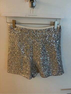 Zara Silver Sequin High-Waist Party Shorts